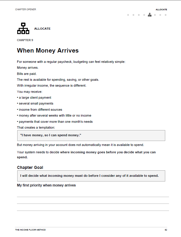 When Money Arrives workbook page