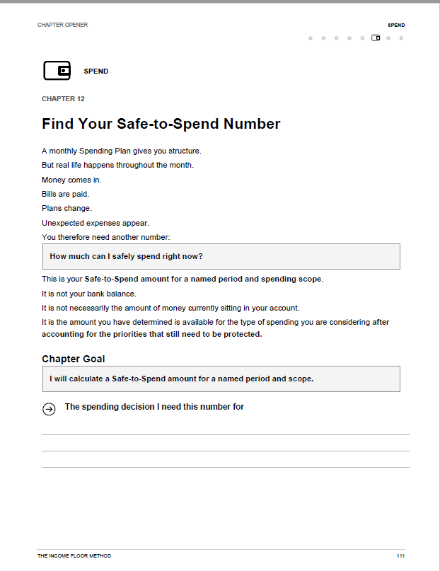 Safe-to-Spend workbook page