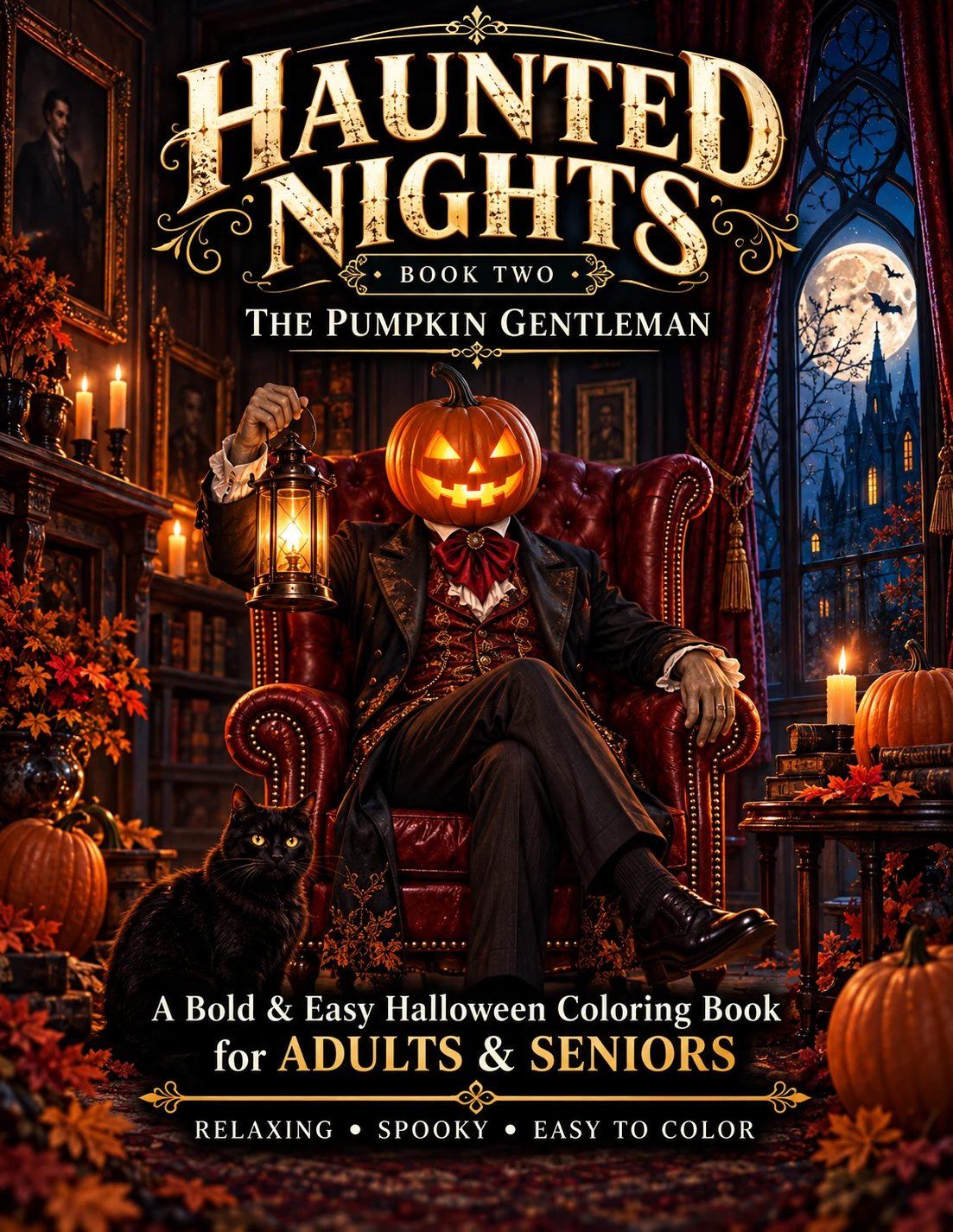 Haunted Nights: The Pumpkin Gentleman coloring book cover by Amalia Rowe